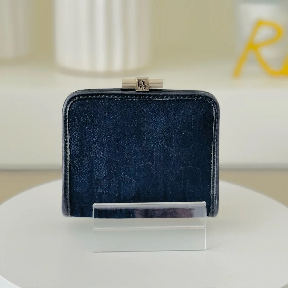 Vintage Dior Dark Blue Oblique Canvas Coin Pouch